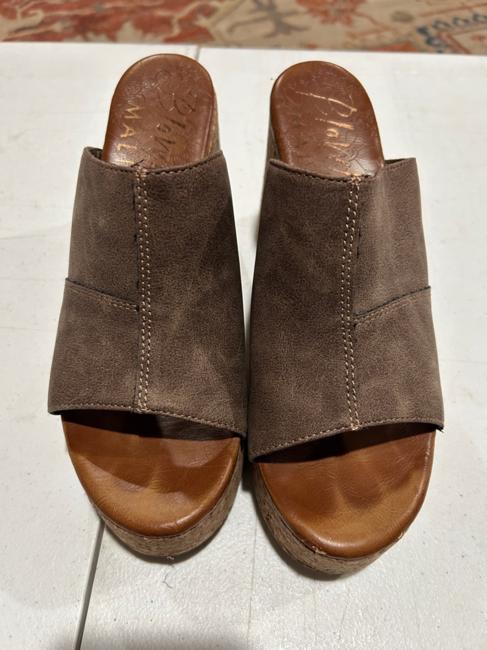 Blowfish Taupe Brown Open-Toe Wedge Mules